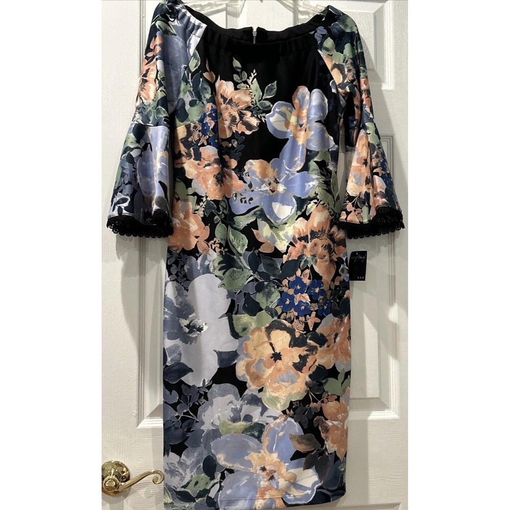 Gabby Skye Sheath Dress Size 10, New With Tag, Off Shoulder & Bell Sleeve